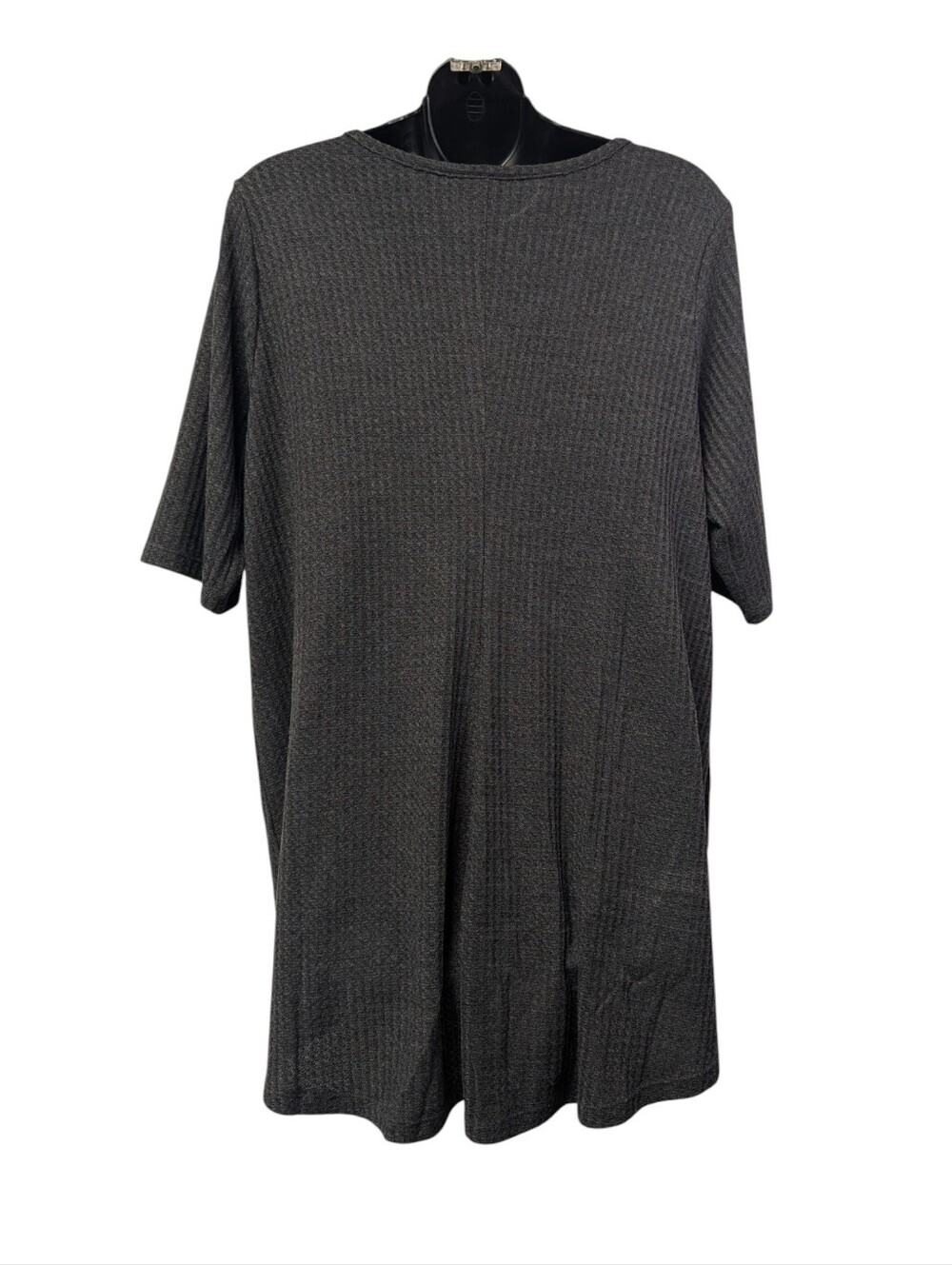 Torrid Size 2 Charcoal Gray Waffle Knit Button Front V-Neck Short Sleeves Tunic - Picture 2 of 7